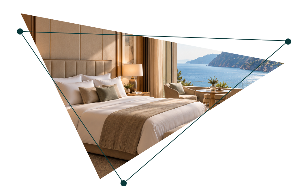 Triangle-framed hotel suite overlooking the sea